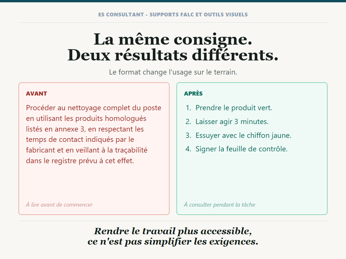Exemple visuel avant après d'une consigne clarifiée